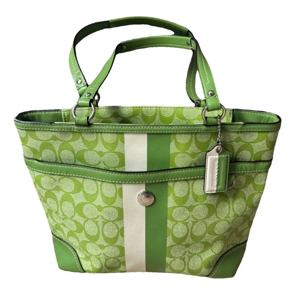 Coach Green and White Signature Tote